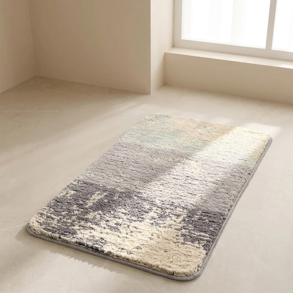 Coastlyn Ombre Bath Mat – Soft Microfiber Non-Slip Bathroom Rug Blue Gray Fast Drying Machine Washable
