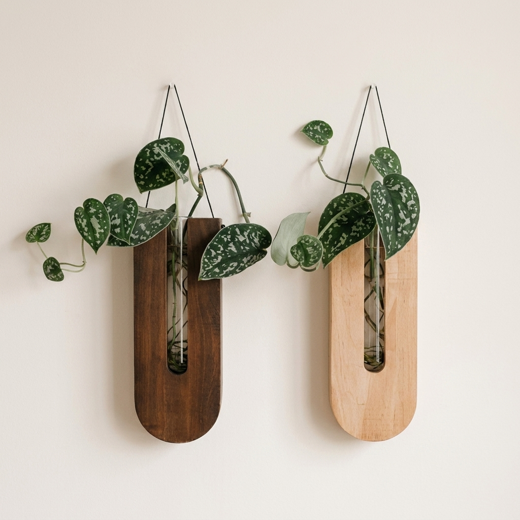 Verdant Wall Planter – Hanging Wood Glass Vase Holder Living Room Bedroom Decorative Wall Mounted