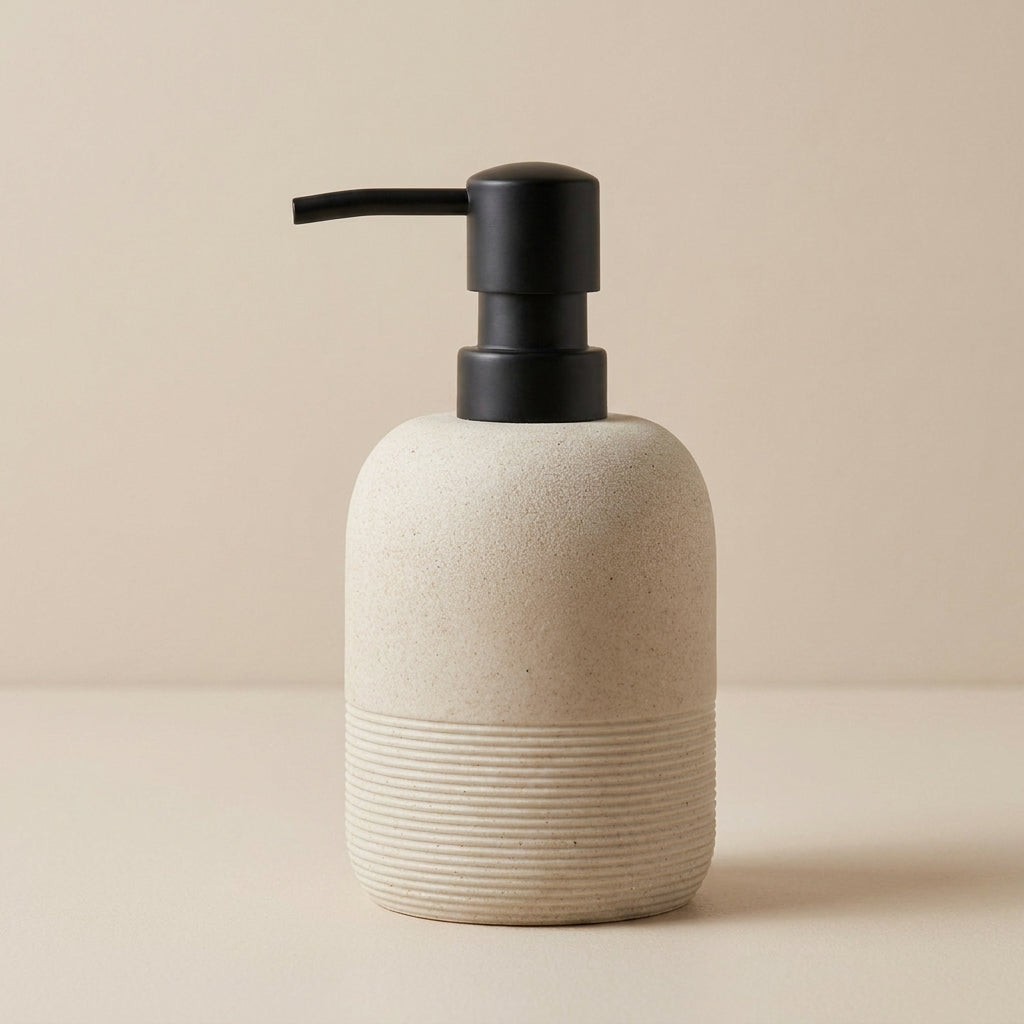 Stratum Stone Soap Dispenser – Resin Sandstone Textured Bathroom Countertop Pump Modern Decor
