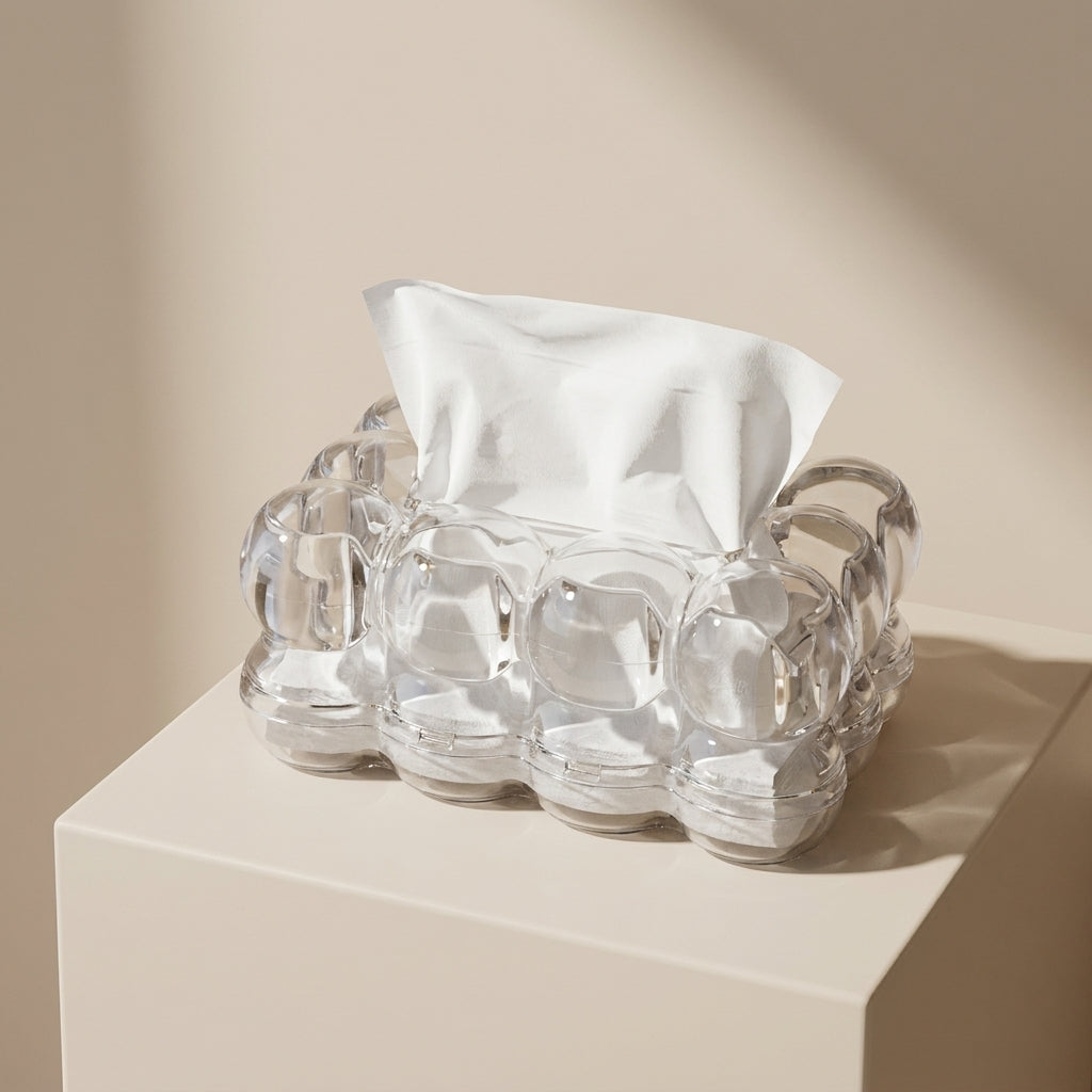 Cellara Bubble Tissue Box Cover – Clear Acrylic Decorative Holder Bathroom Bedroom Vanity Organizer