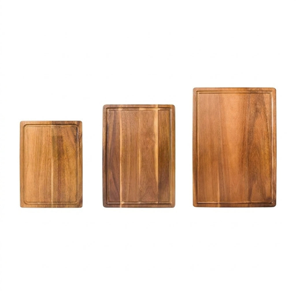 Timbren Acacia Cutting Board Set – Wood Butcher Block Juice Groove Kitchen Chopping Board 3 Sizes