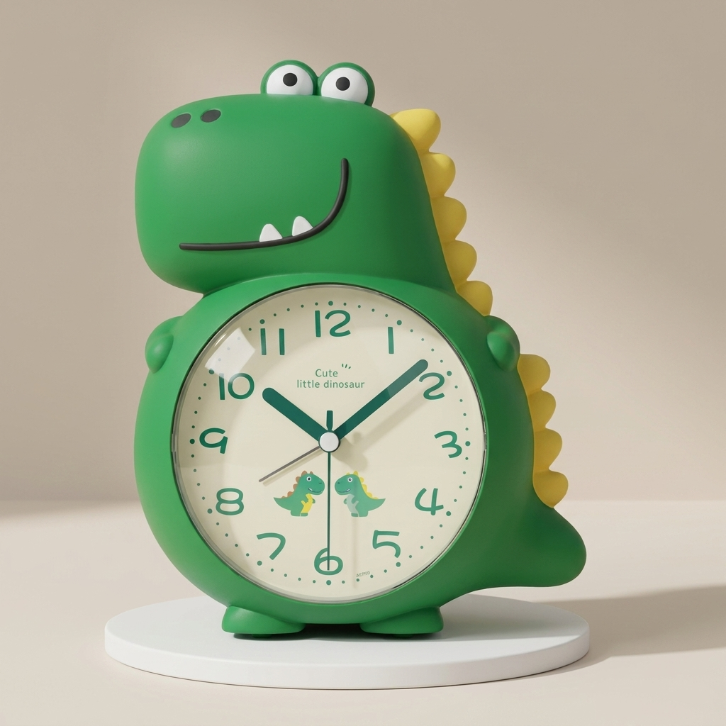 Rexley Dinosaur Alarm Clock – Kids Bedroom Silent Analog Clock Green Decorative Tabletop Nightstand