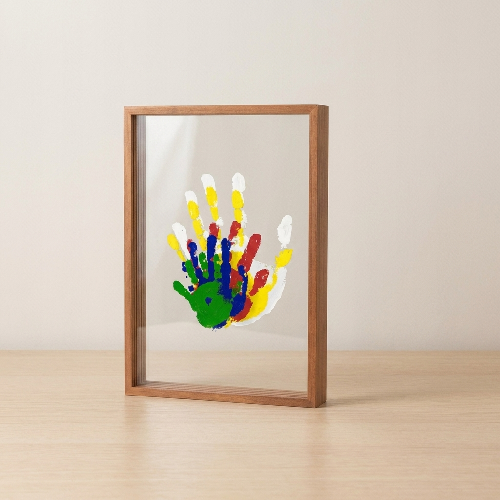 Memento Shadow Box Frame – Wood Baby Handprint Footprint Keepsake Display Nursery Decor