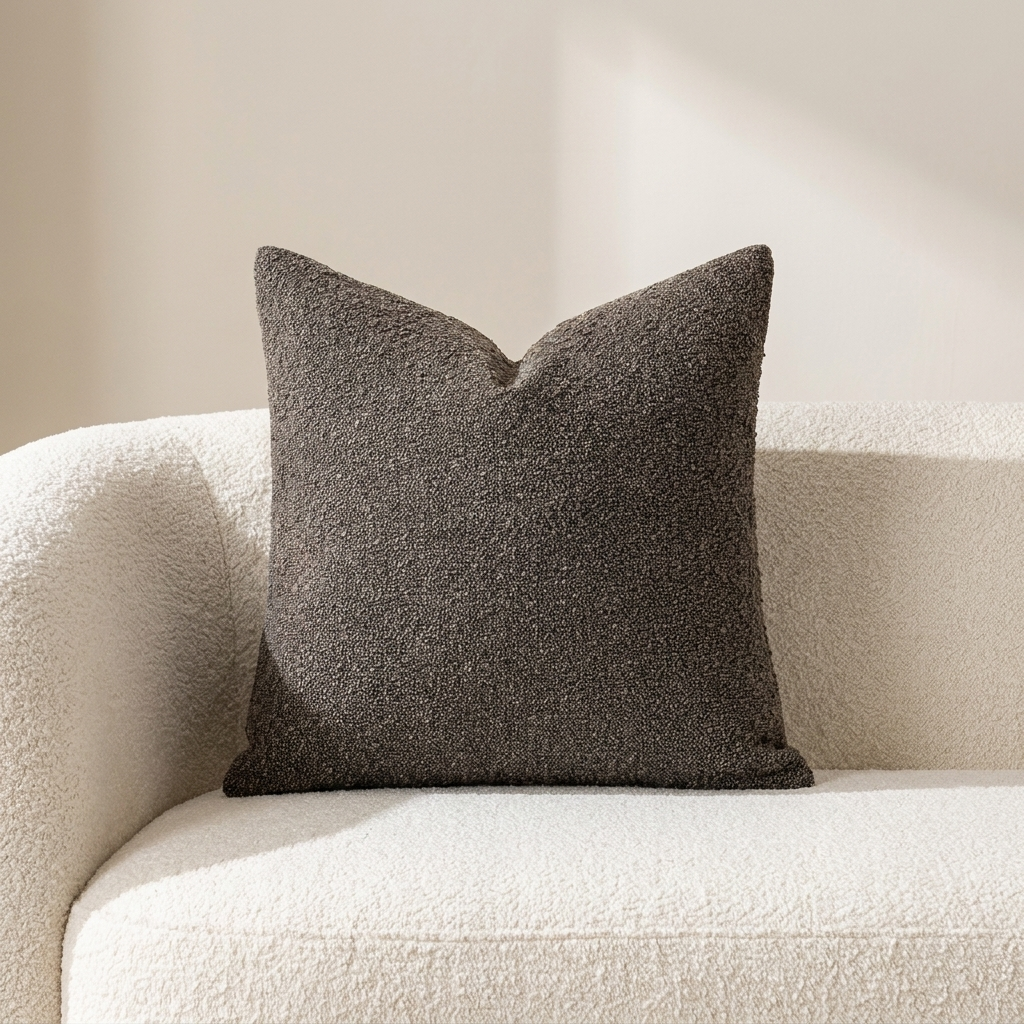 Breckton Textured Throw Pillow Cover – Scandinavian Charcoal Gray Boucle Cushion Living Room Bedroom Decor