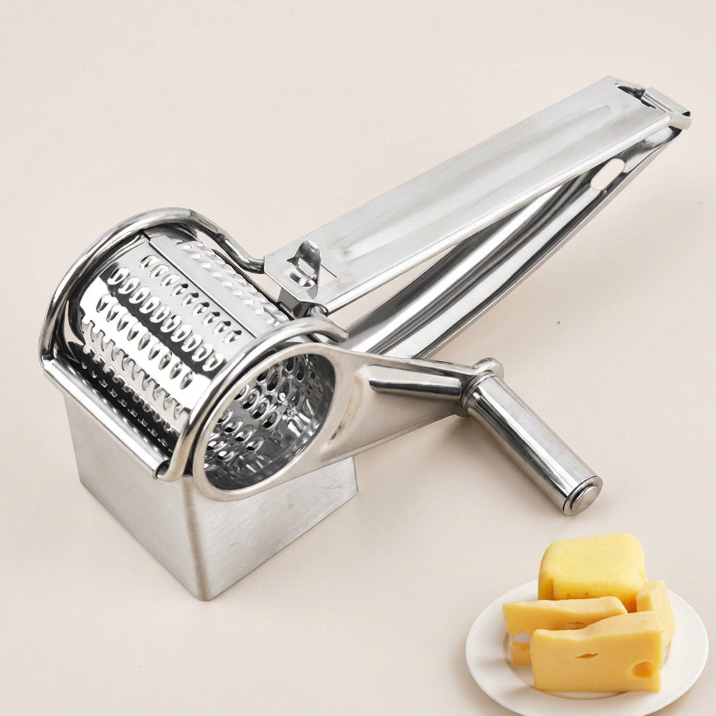 Gratix Rotary Cheese Grater – Stainless Steel Kitchen Manual Drum Slicer Vegetable Shredder
