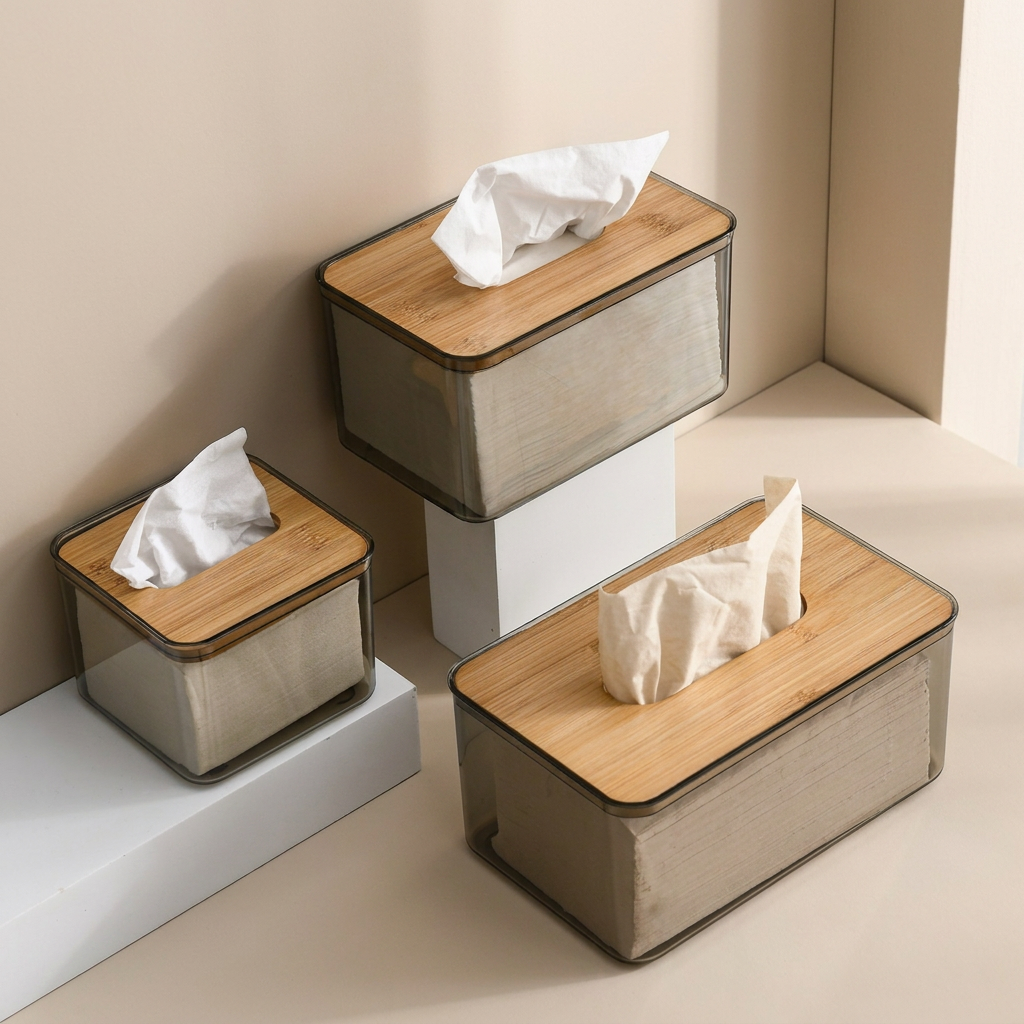 Bambrix Tissue Box Holder – Modern Bamboo Lid Storage Organizer Bathroom Bedroom Living Room Decor