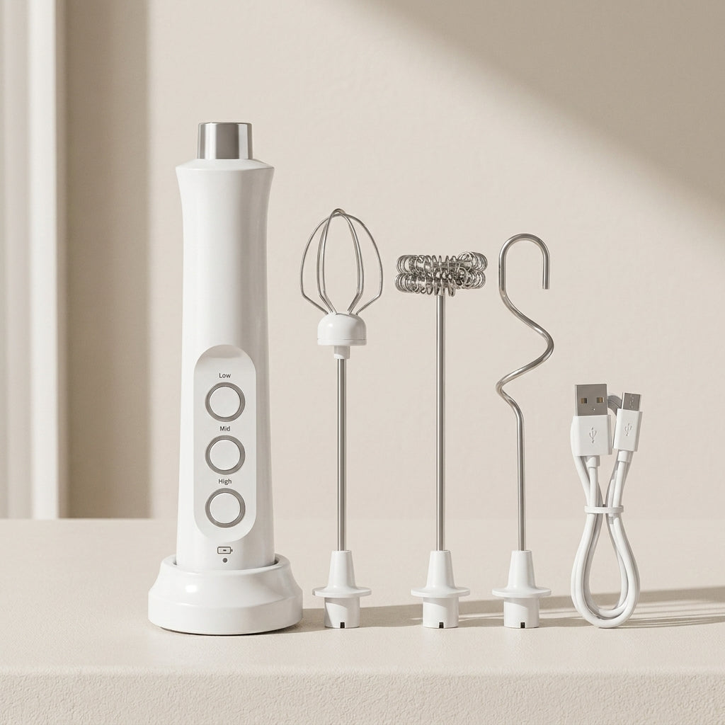 Whisken Rechargeable Milk Frother – Handheld Electric Kitchen Mixer 3 Speed Stainless Steel