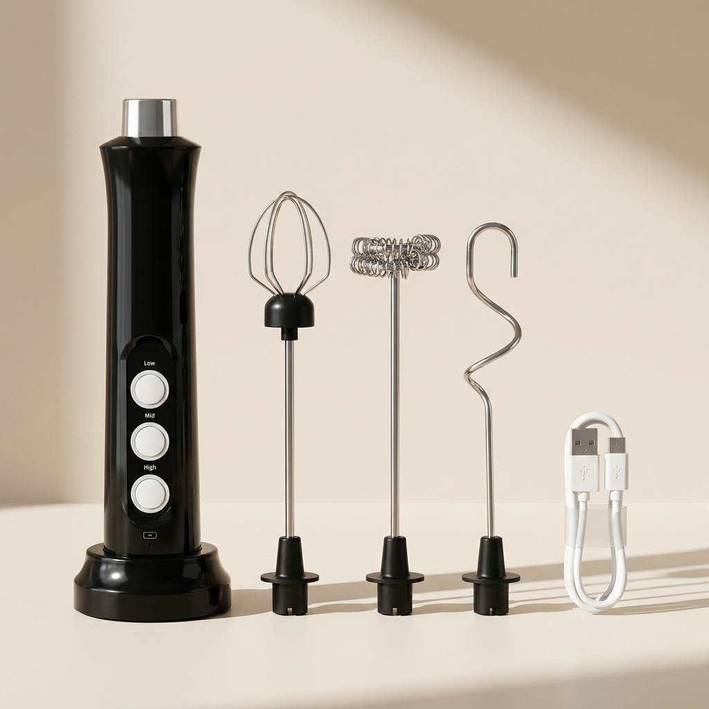 Whisken Rechargeable Milk Frother – Handheld Electric Kitchen Mixer 3 Speed Stainless Steel