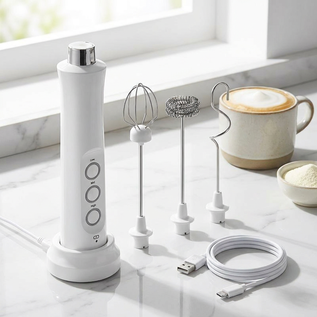 Whisken Rechargeable Milk Frother – Handheld Electric Kitchen Mixer 3 Speed Stainless Steel