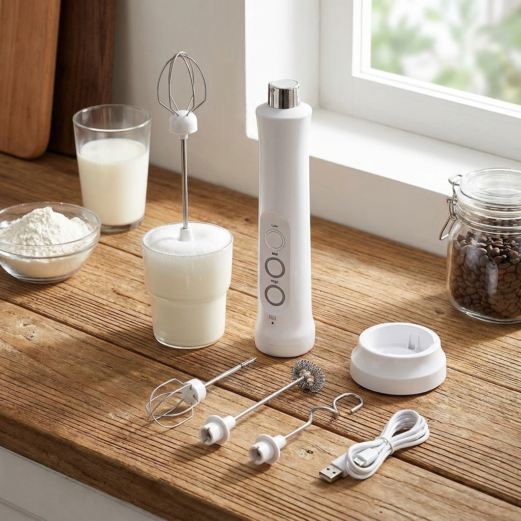 Whisken Rechargeable Milk Frother – Handheld Electric Kitchen Mixer 3 Speed Stainless Steel