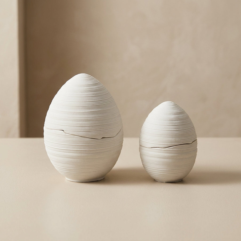 Ovalyn Ceramic Egg Bowl – White Textured Decorative Storage Jar Lidded Container Modern Home Decor