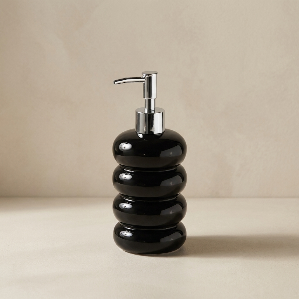 Zenvex Soap Dispenser – Modern Black Ceramic Refillable Liquid Pump Bottle Bathroom Kitchen Countertop