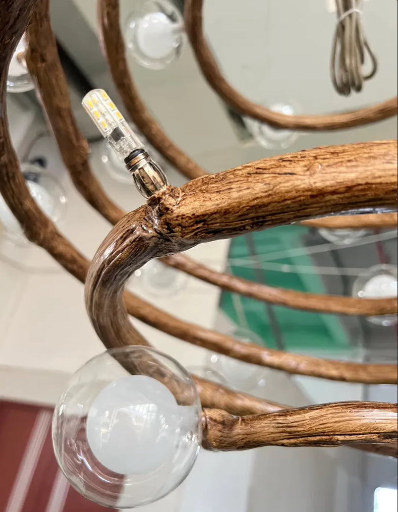 Arbor Spiral Wood Chandelier – Rustic Modern Globe Dining Room Ceiling Light Fixture