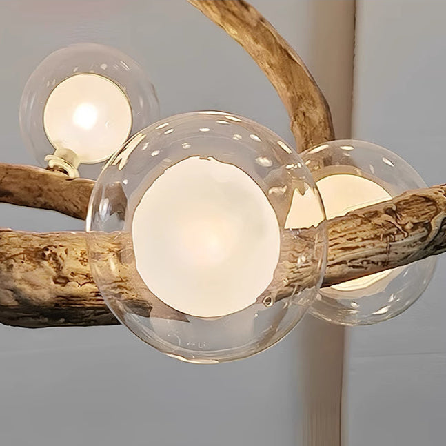 Arbor Spiral Wood Chandelier – Rustic Modern Globe Dining Room Ceiling Light Fixture