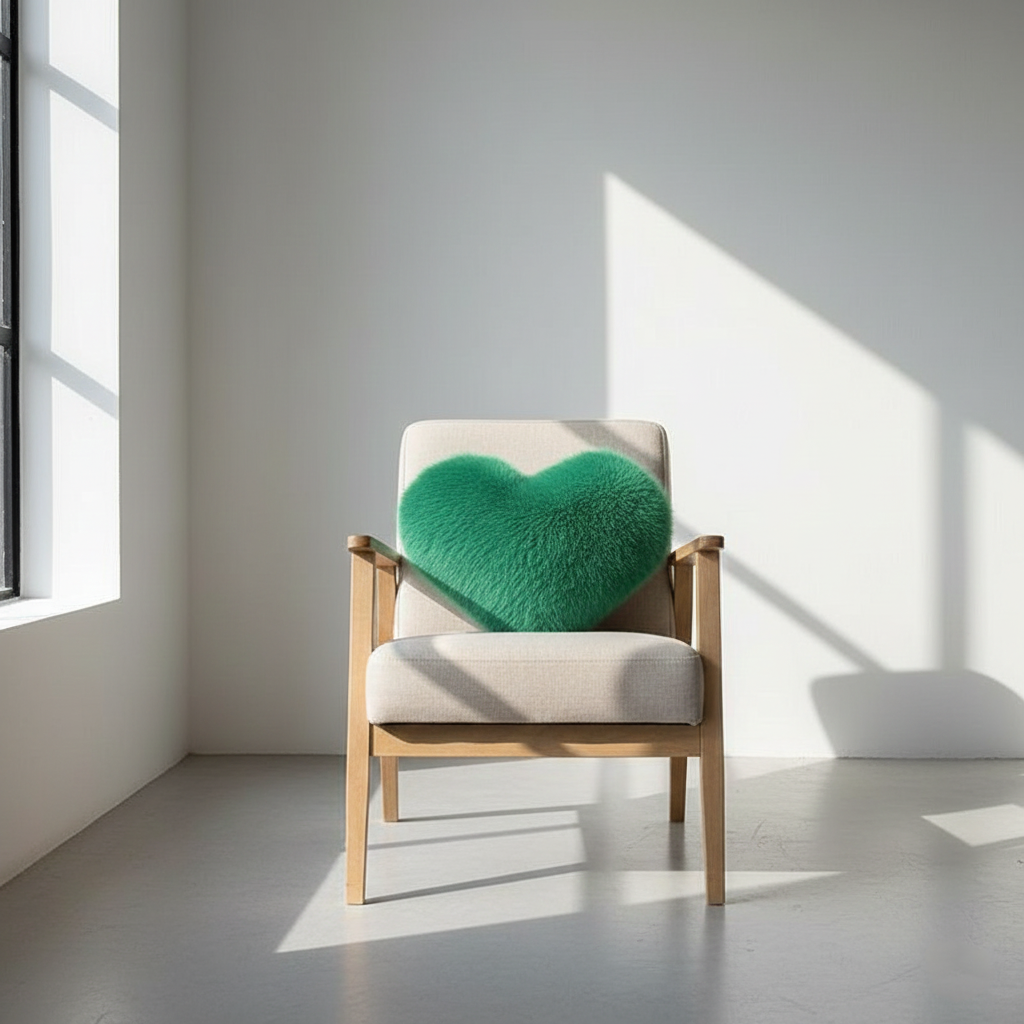 Emeraldine Heart Throw Pillow – Faux Fur Decorative Cushion Bedroom Living Room Couch Accent