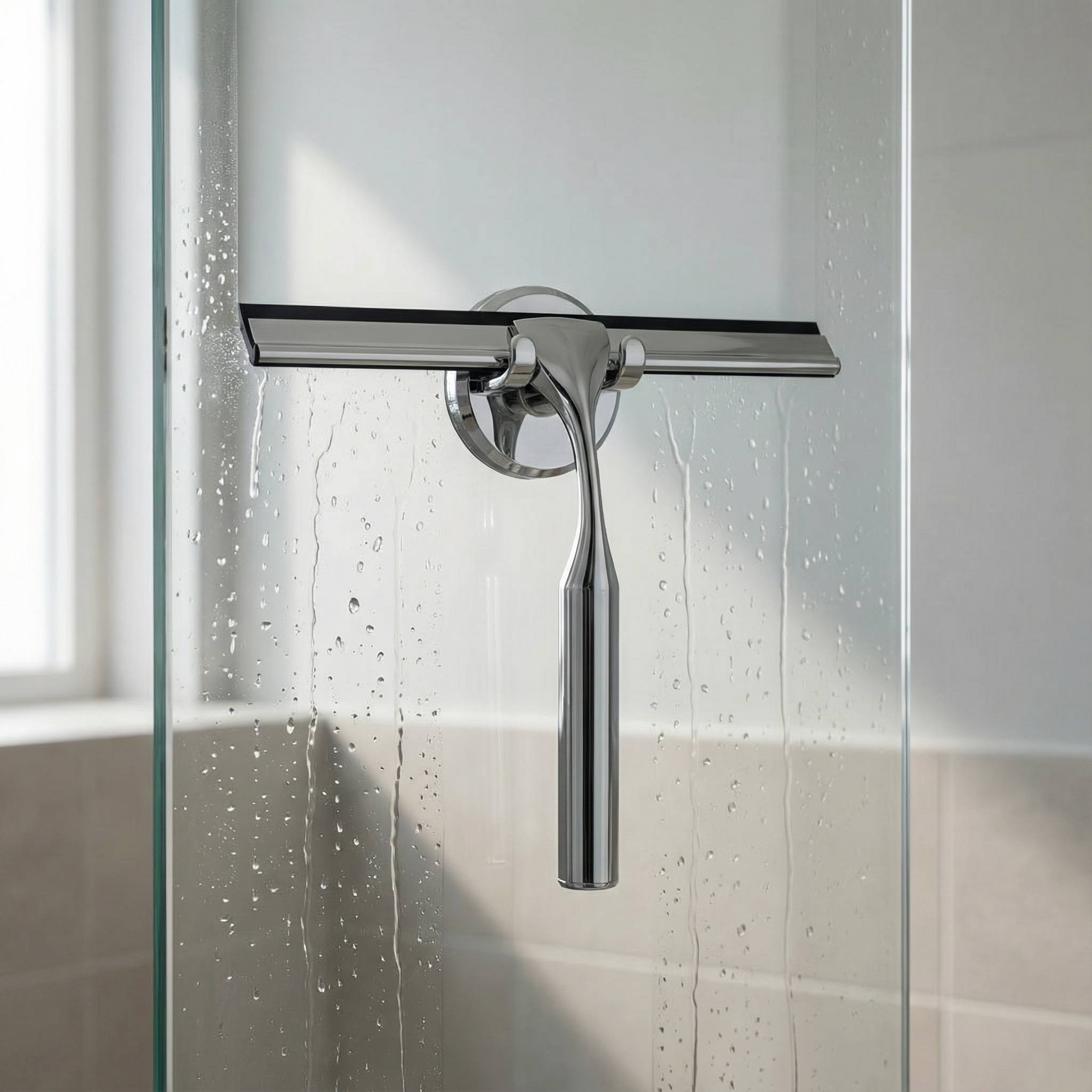 Chromen Blade Shower Squeegee – Chrome Bathroom Window Glass Tile Mirror Cleaning Tool Suction Holder