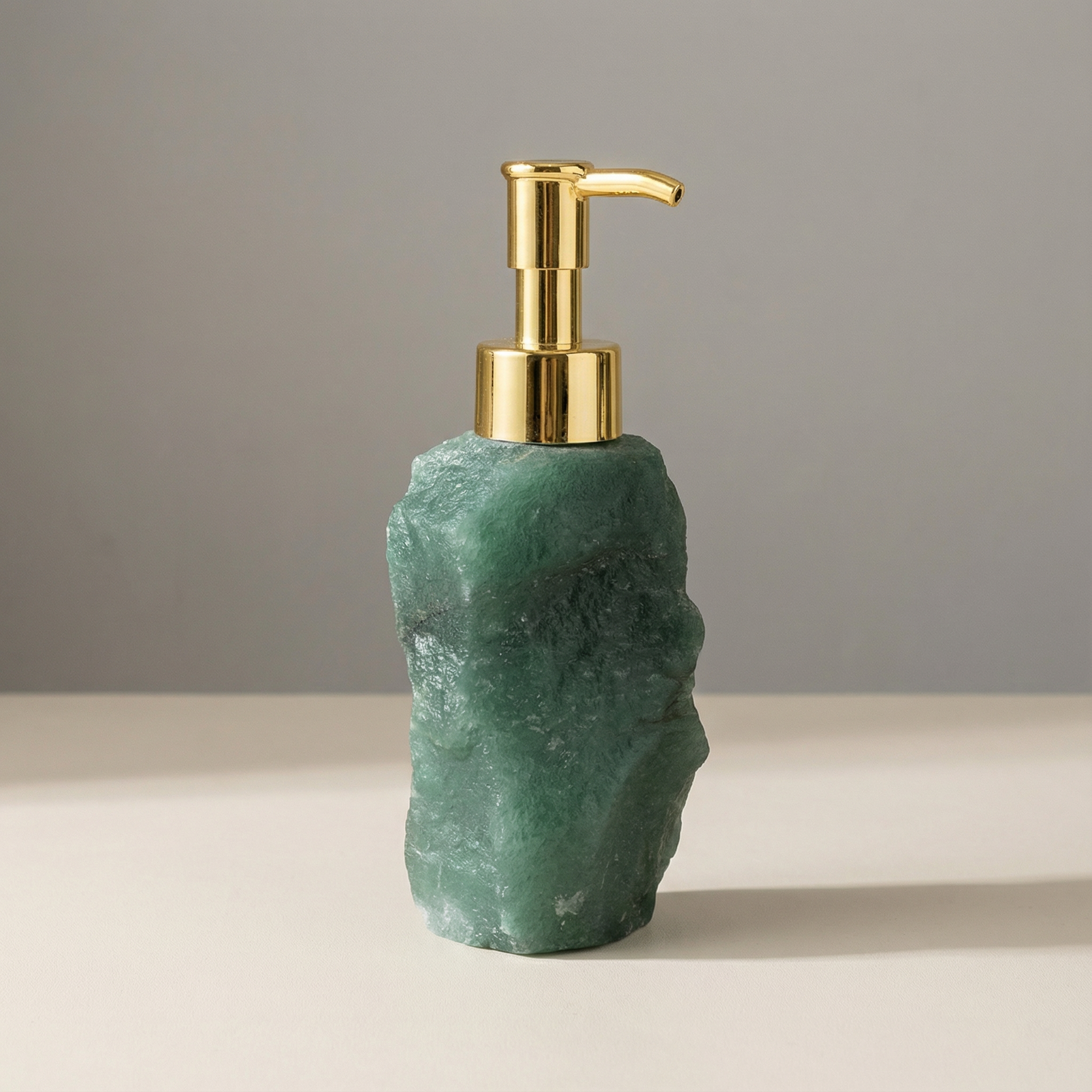 Verdara Stone Soap Dispenser – Natural Green Crystal Rock Bathroom Gold Pump Bottle Luxury Decor
