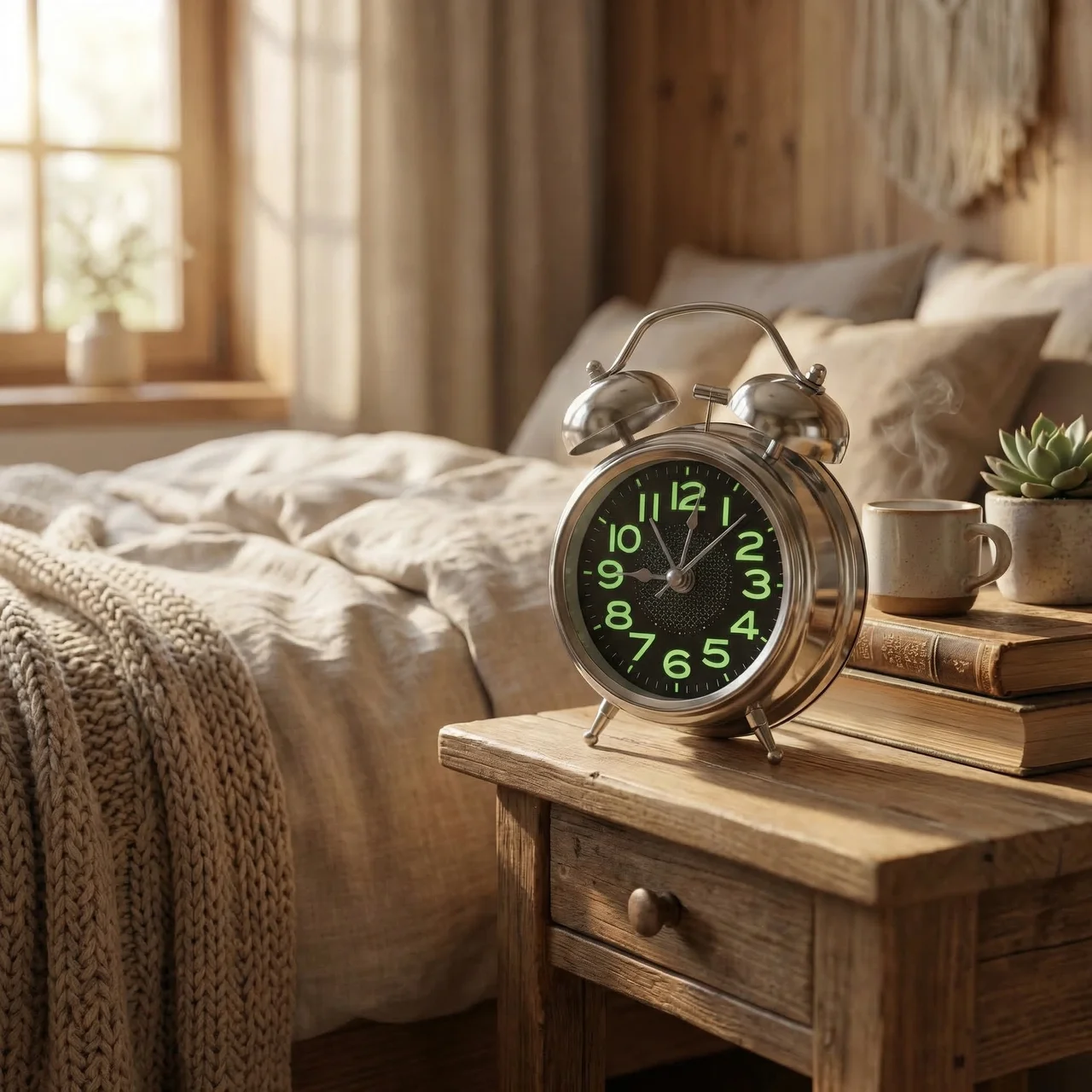 Brinley Twin Bell Alarm Clock – Retro Metal Silent Quartz Luminous Nightstand Bedroom Desk Clock