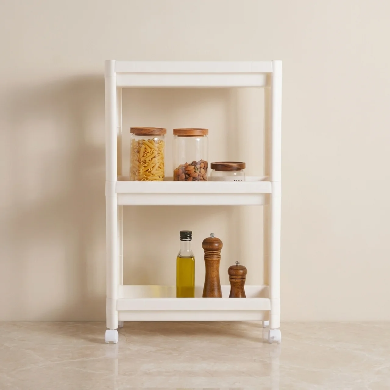 Castlyn Slim Storage Rack – Metal 3 Tier Kitchen Organizer Narrow Spice Shelf White