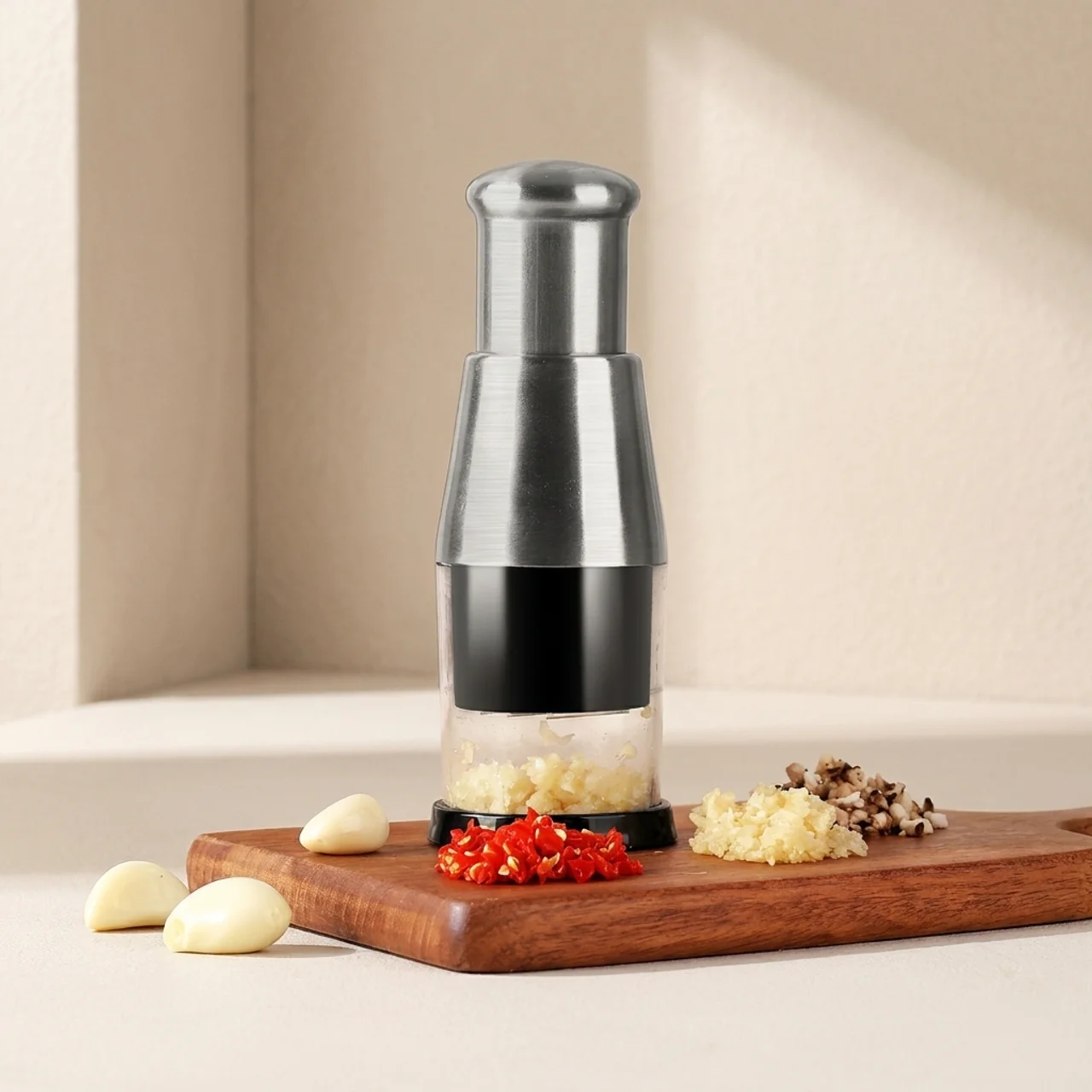 Grindero Manual Garlic Press – Stainless Steel Crusher Mincer Kitchen Tool Handheld Garlic Chopper