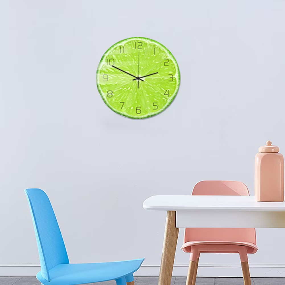 Citro Slice Wall Clock – Round Decorative Lime Fruit Kitchen Living Room Bedroom Home Decor