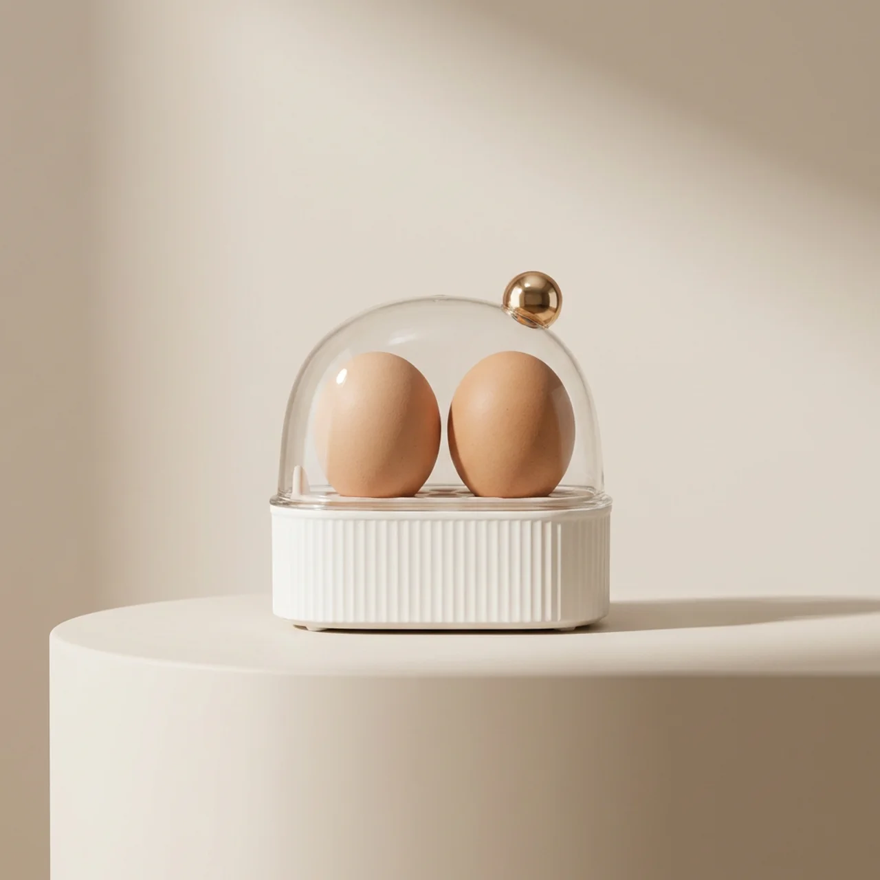 Ribben Dome Egg Cooker – Electric Compact Kitchen Appliance Two Egg Capacity Glass Lid White Ceramic