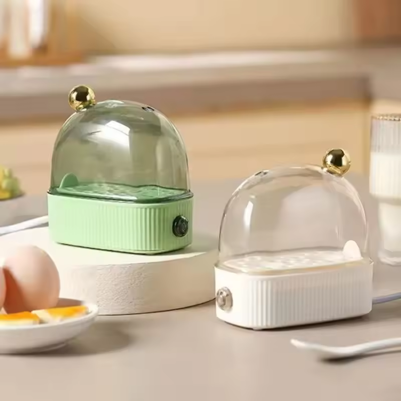 Ribben Dome Egg Cooker – Electric Compact Kitchen Appliance Two Egg Capacity Glass Lid White Ceramic
