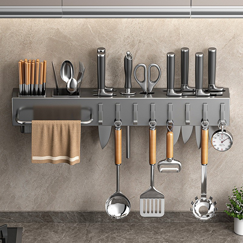 Valdren Multi Kitchen Organizer – Wall Mounted Knife Holder Utensil Rack Storage Aluminum Space Saver