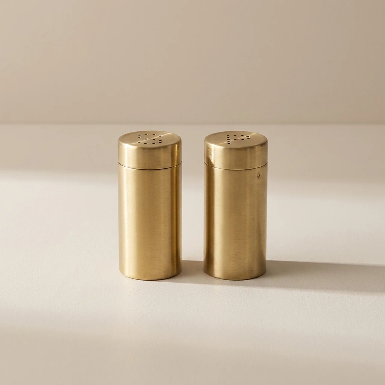 Brenton Salt Pepper Shaker Set – Brushed Gold Stainless Steel Kitchen Table Dining Decorative