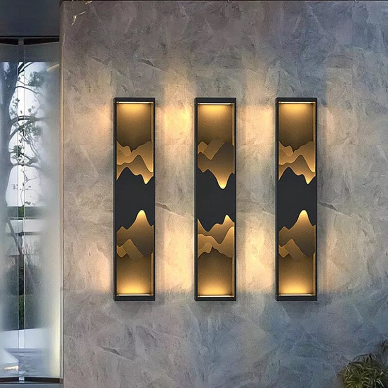 Modern Mountain Silhouette Outdoor Wall Lamp with Ambient LED Glow – Waterproof Architectural Exterior Light