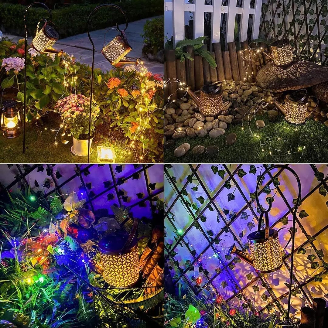 Solar Watering Can Garden Light with Cascading LED Fairy String – Outdoor Decorative Pathway Landscape Lamp