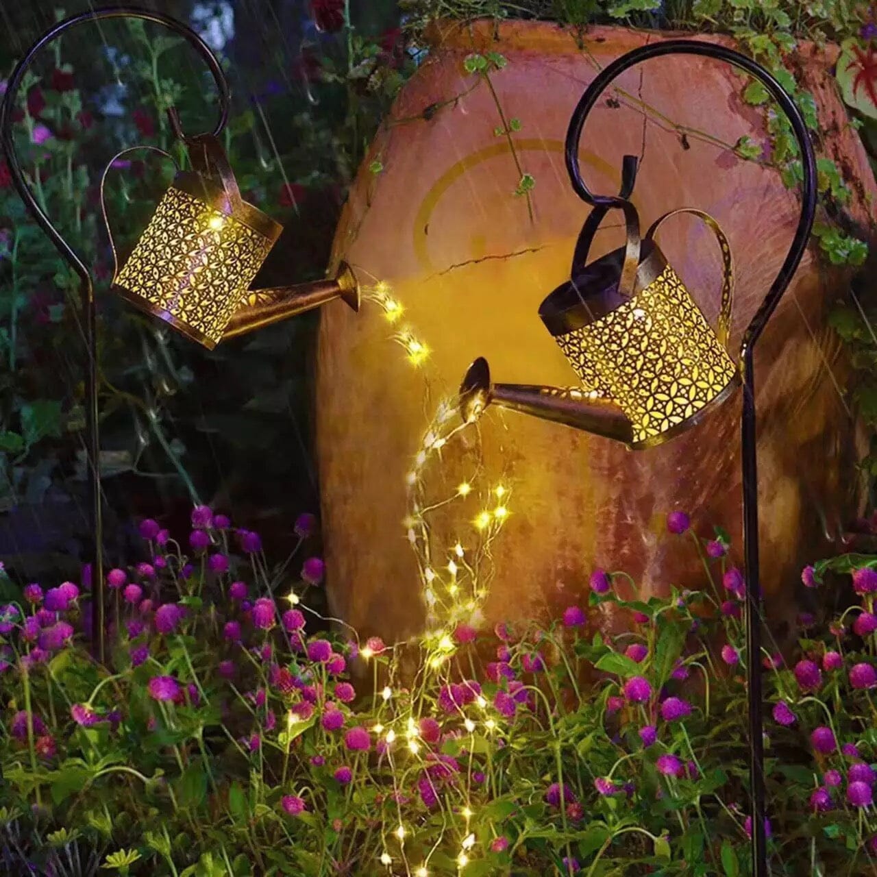 Solar Watering Can Garden Light with Cascading LED Fairy String – Outdoor Decorative Pathway Landscape Lamp