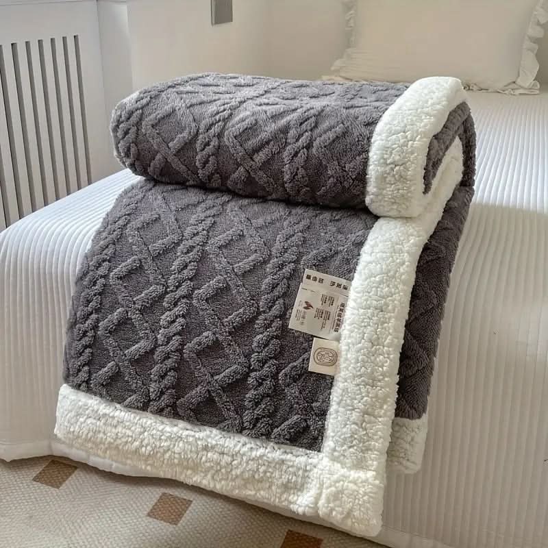 Cordell Sherpa Throw Blanket – Reversible Fleece Cable Knit Cozy Bedroom Living Room Decorative
