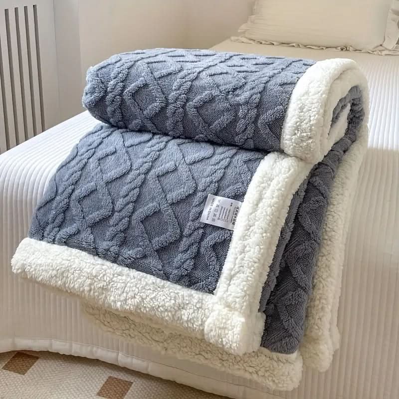 Cordell Sherpa Throw Blanket – Reversible Fleece Cable Knit Cozy Bedroom Living Room Decorative