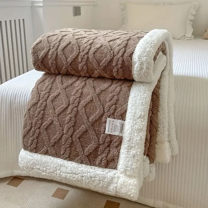 Cordell Sherpa Throw Blanket – Reversible Fleece Cable Knit Cozy Bedroom Living Room Decorative