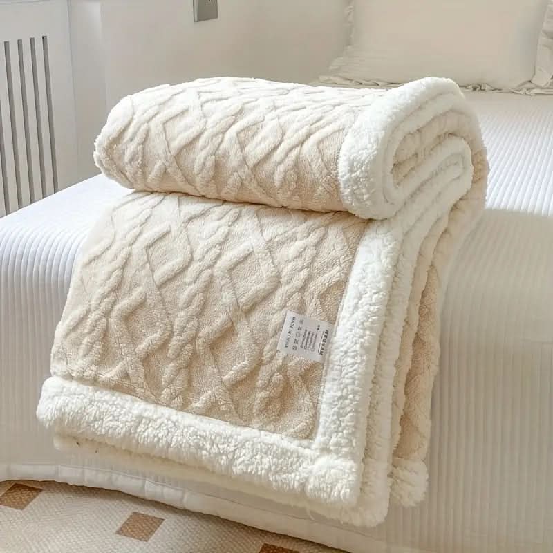Cordell Sherpa Throw Blanket – Reversible Fleece Cable Knit Cozy Bedroom Living Room Decorative