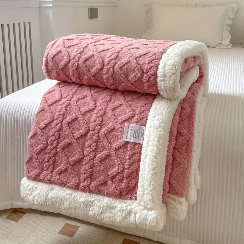 Cordell Sherpa Throw Blanket – Reversible Fleece Cable Knit Cozy Bedroom Living Room Decorative