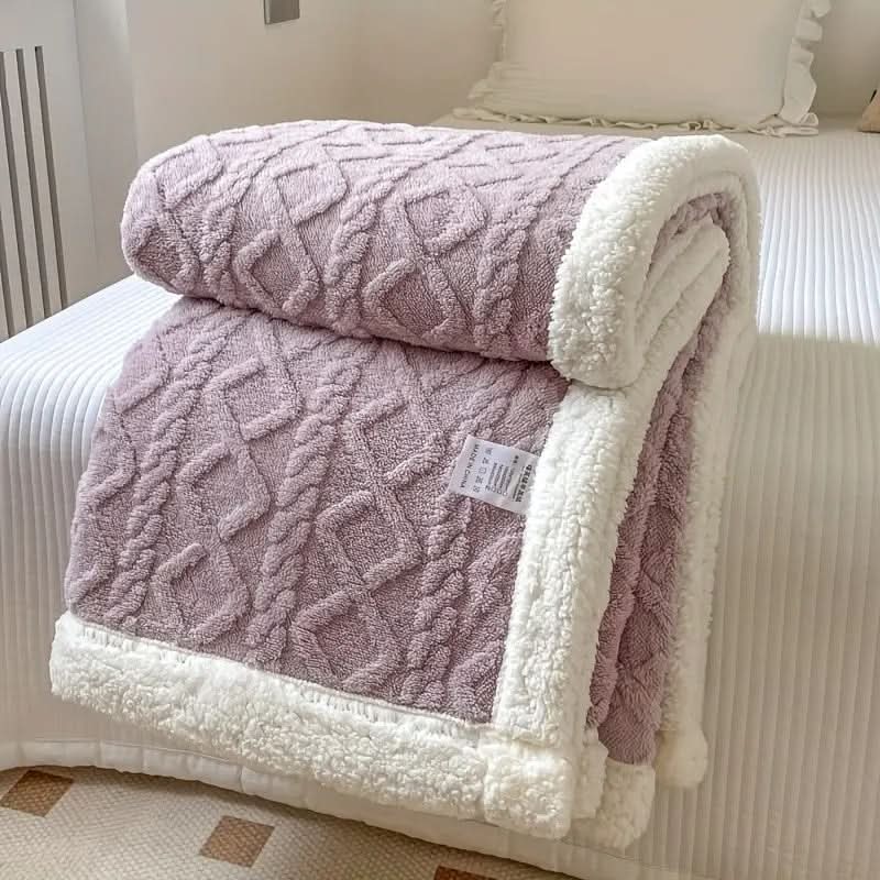 Cordell Sherpa Throw Blanket – Reversible Fleece Cable Knit Cozy Bedroom Living Room Decorative