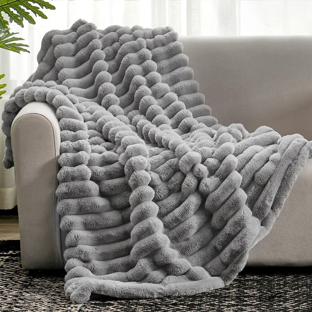 Knotara Chunky Knit Throw Blanket – Soft Plush Cozy Luxury Grey Fleece Sofa Bed Living Room Decor