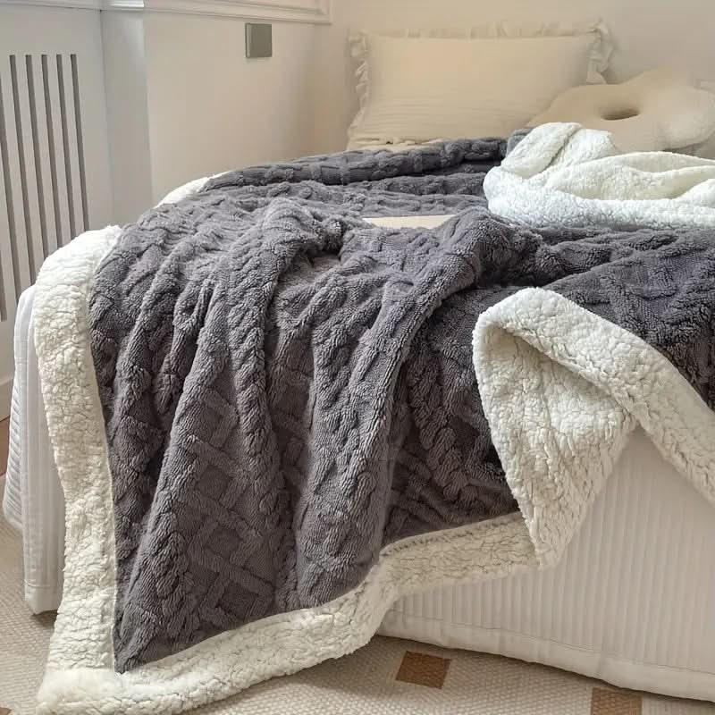 Cordell Sherpa Throw Blanket – Reversible Fleece Cable Knit Cozy Bedroom Living Room Decorative