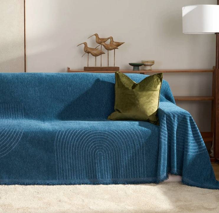 Arven Textured Sofa Throw – Chenille Quilted Arc Pattern Couch Cover Living Room Furniture Protector