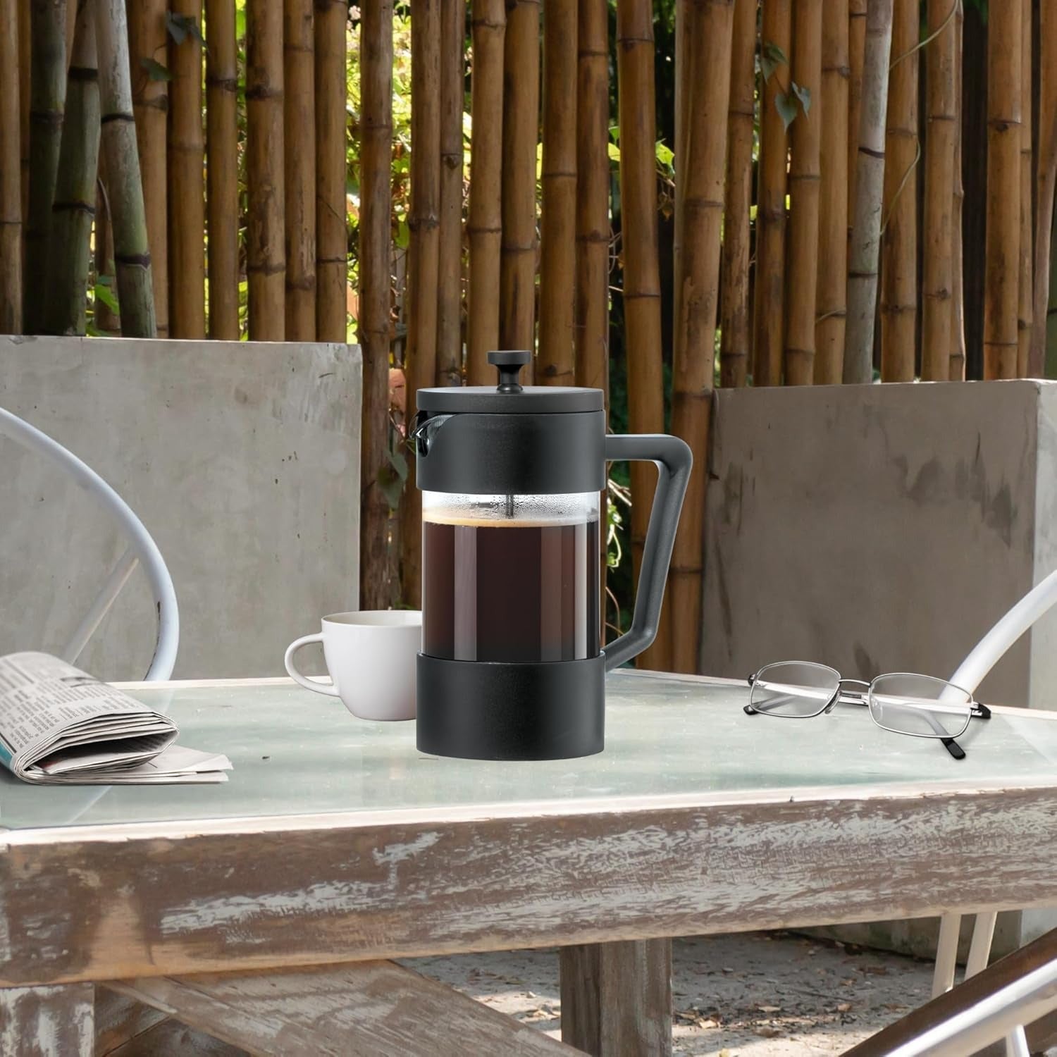 Brewton Press Coffee Maker – French Press Heat Resistant Glass Black Matte Kitchen Coffee Brewer