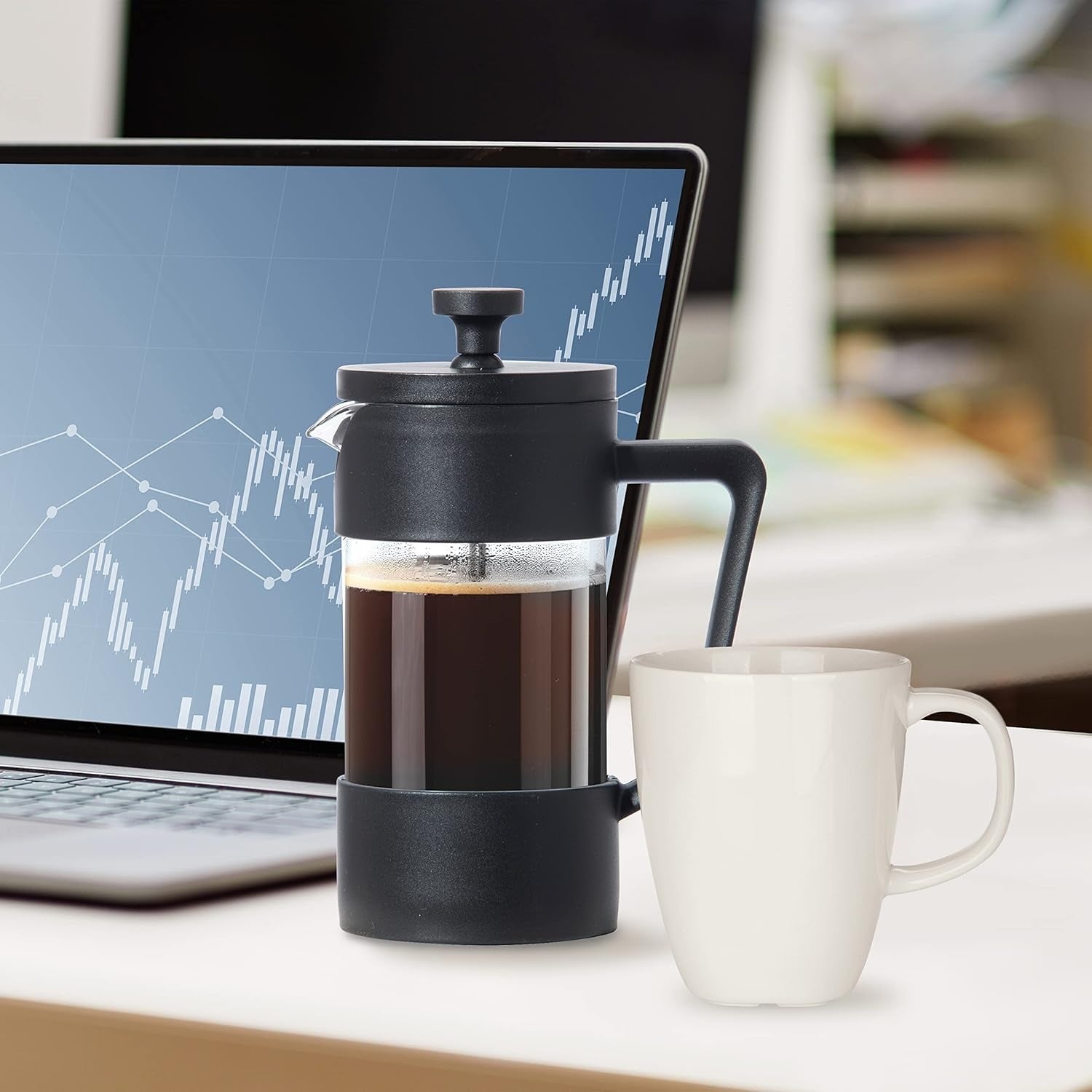 Brewton Press Coffee Maker – French Press Heat Resistant Glass Black Matte Kitchen Coffee Brewer
