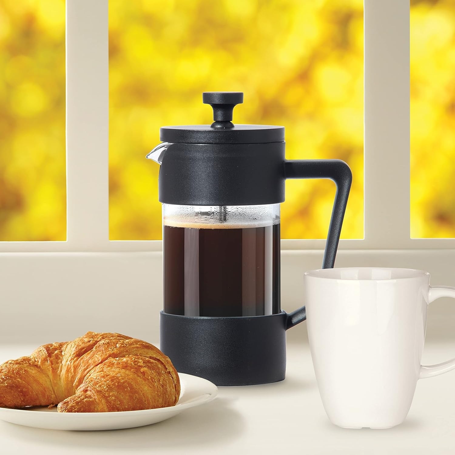 Brewton Press Coffee Maker – French Press Heat Resistant Glass Black Matte Kitchen Coffee Brewer