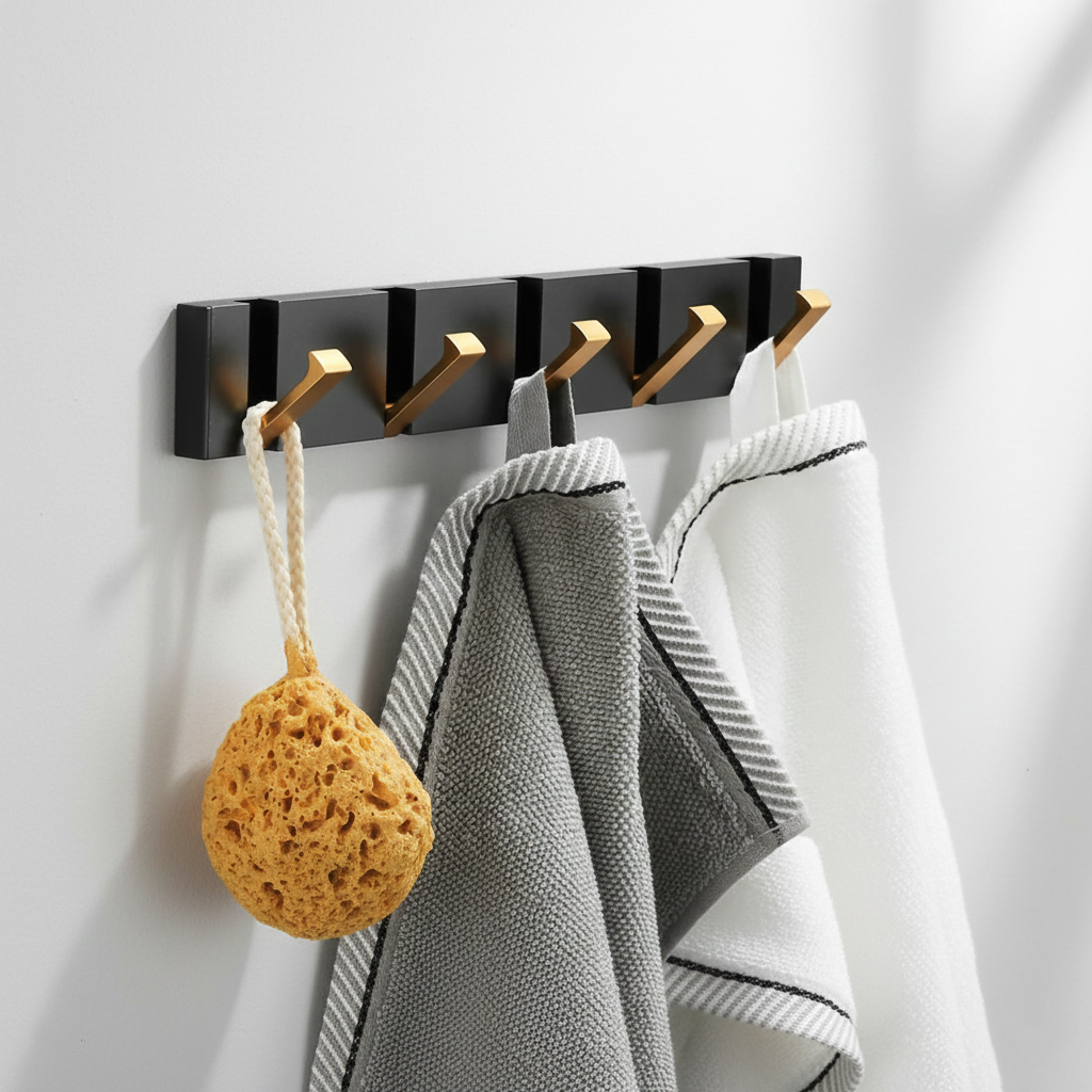 Kolvex Wall Mounted Coat Rack – Black Aluminum Bathroom Towel Hook Entryway Bedroom Organizer
