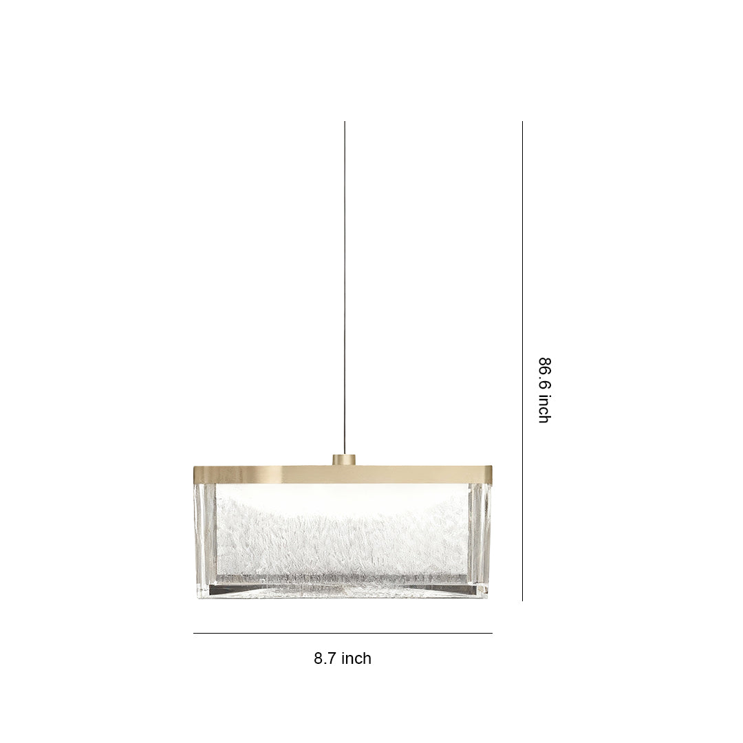Cascade Seeded Glass Pendant Light – Brass Rectangle Kitchen Island Dining Room Hanging Fixture