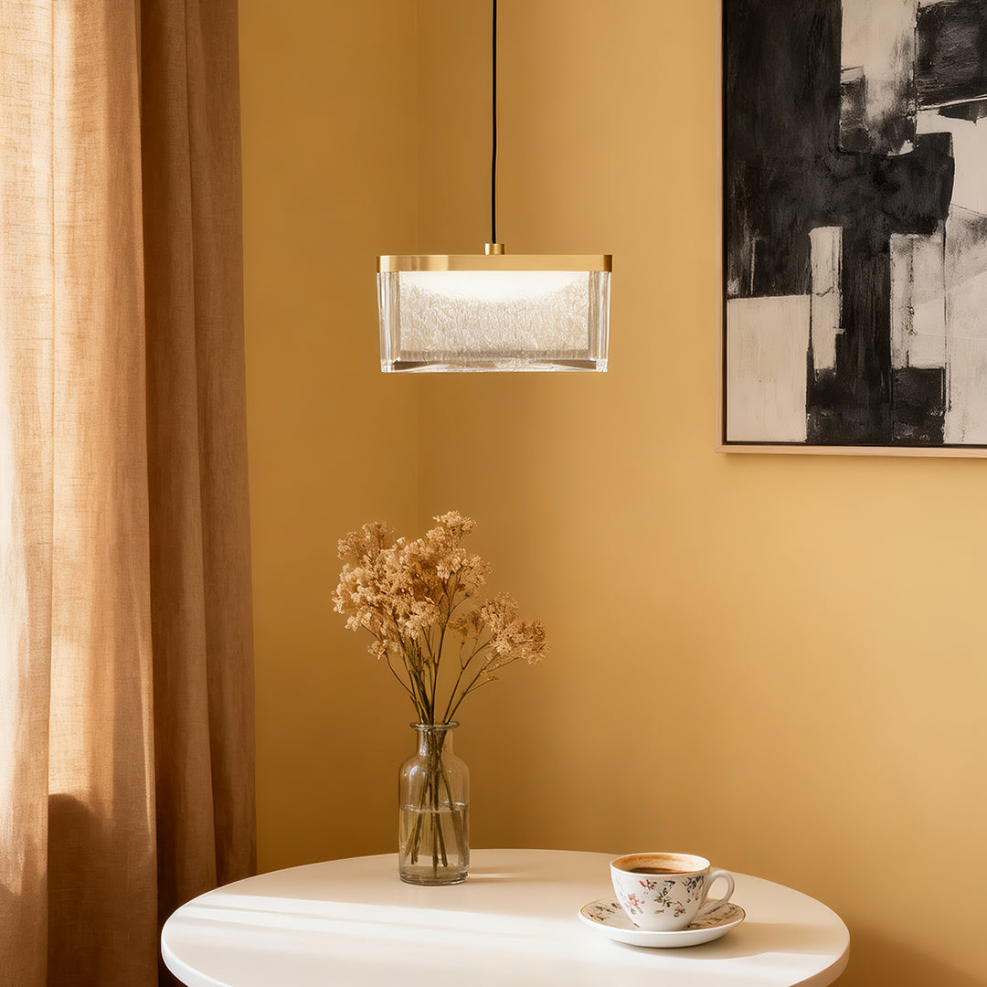 Cascade Seeded Glass Pendant Light – Brass Rectangle Kitchen Island Dining Room Hanging Fixture