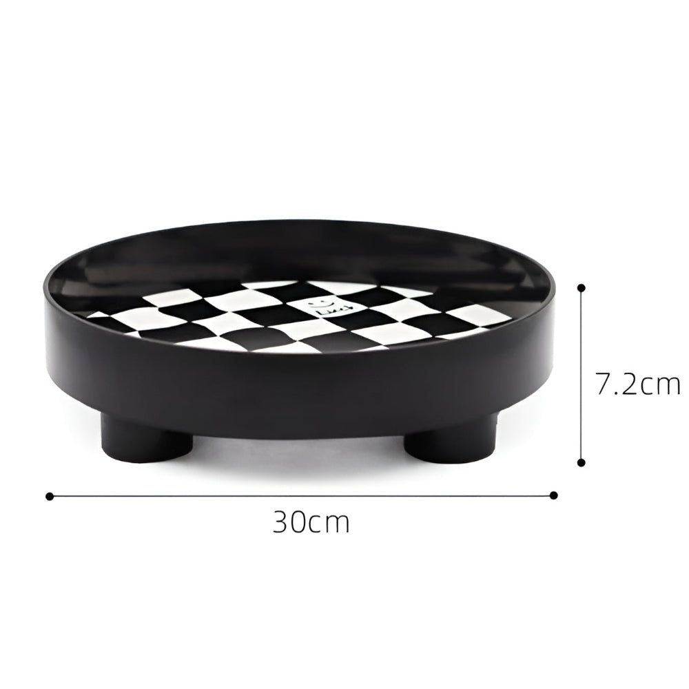 Gridlyn Round Catch Tray – Black White Checkered Decorative Tray Kitchen Bathroom Entryway Organizer
