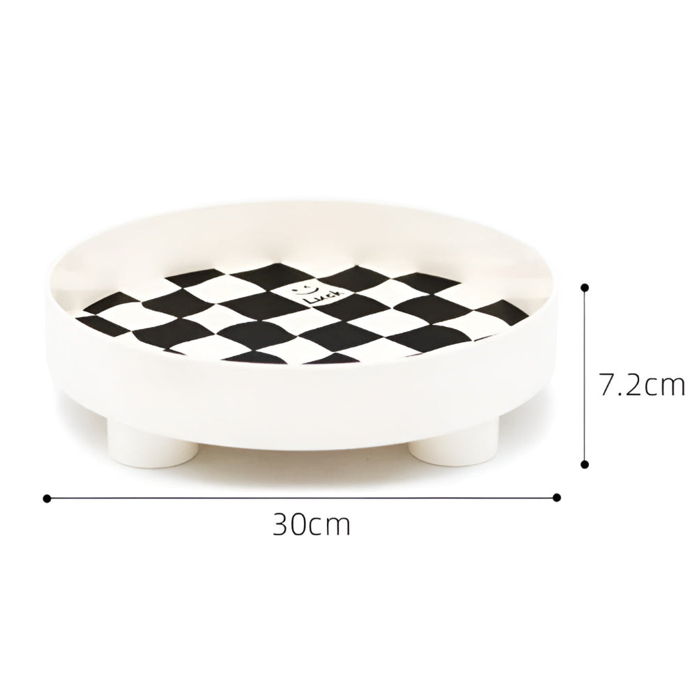 Gridlyn Round Catch Tray – Black White Checkered Decorative Tray Kitchen Bathroom Entryway Organizer