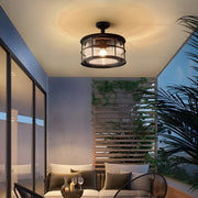 Coastal Cage Semi Flush Ceiling Light – Waterproof LED Outdoor Porch Patio Fixture
